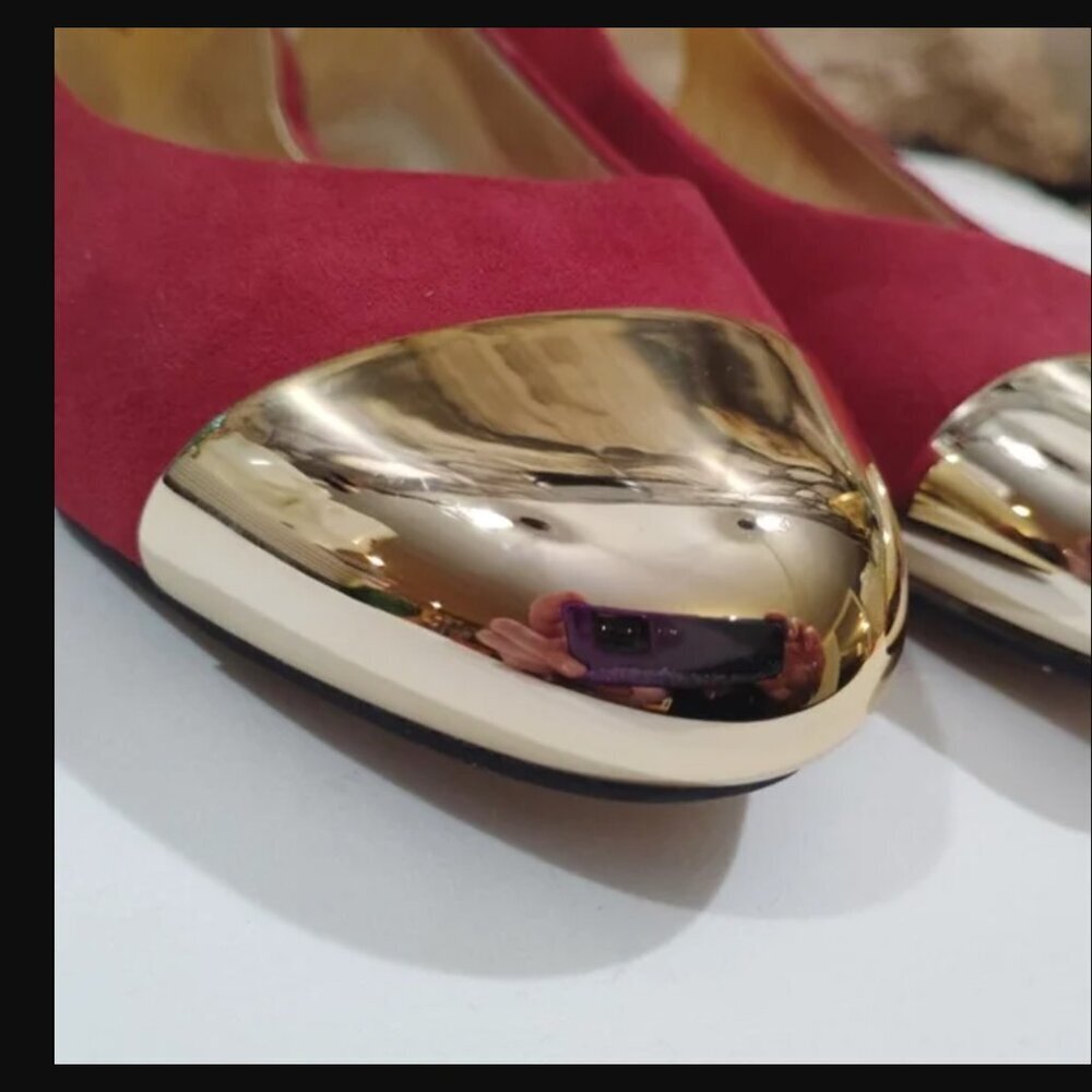 Sz 9M Worthington Burgundy & Gold Ballet Flats Metallic Toe Faux Suede 9 Medium - Picture 4 of 12